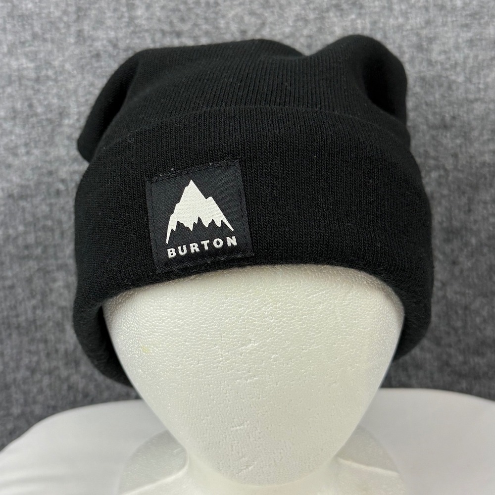 Burton Recycled Kactusbunch Tall Beanie Black Cuffed Mountain Logo Ski Hat EUC